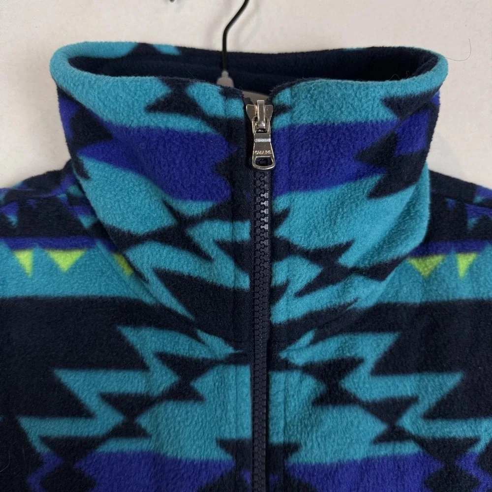 Chaps Vest Women Large Blue Teal Fleece Full Zip Southwestern Tribal Aztec Print